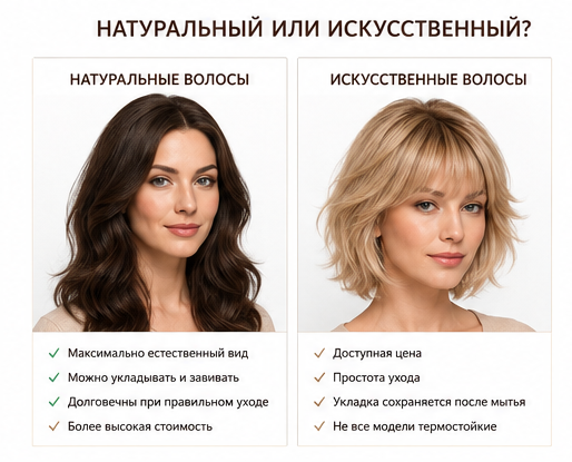 Натуральный или искусственный парик выбор