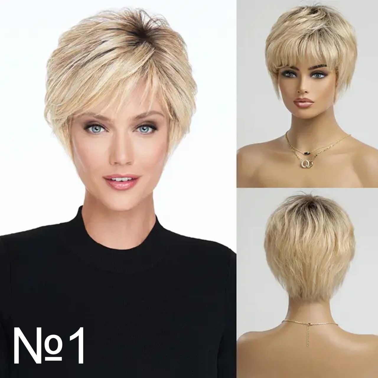 Короткий натуральный парик Gemma цвет блонд с темными корнями